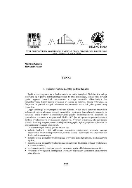 M. Gaczek, S. Fiszer, Tynki, WPPK 2003 - Instytut Konstrukcji ...