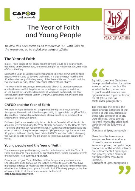 The Year of Faith and Young People - Cafod