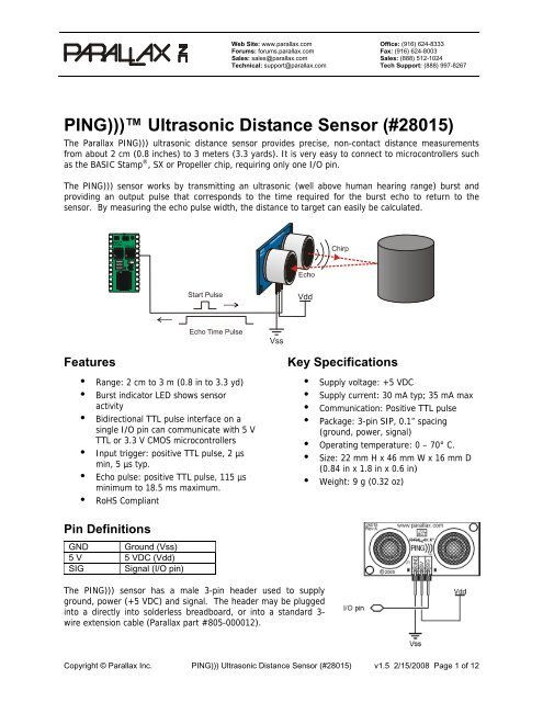 Ping A Ultrasonic Distance Sensor Parallax Inc