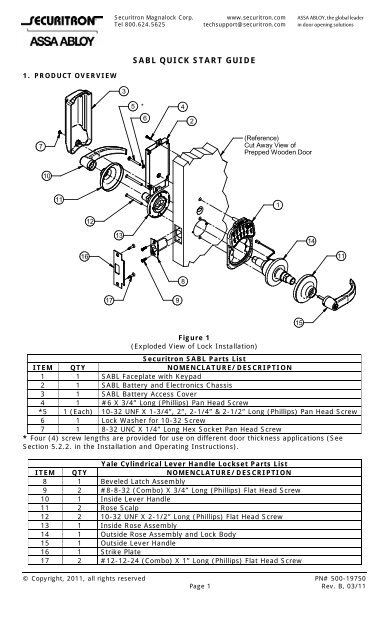 SABL QUICK START GUIDE - Securitron Magnalock Corporation