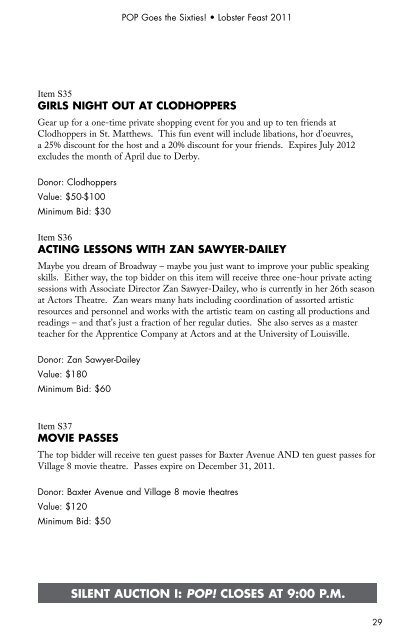 Lobster Feast 2011 Auction Catalog - Actors Theatre of Louisville