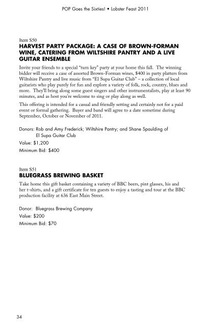 Lobster Feast 2011 Auction Catalog - Actors Theatre of Louisville