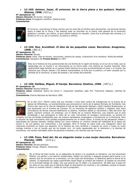 catÃ¡logo descriptivo lotes club lectura - Bibliotecas PÃºblicas