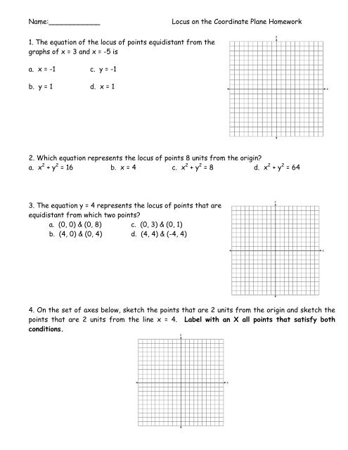Loci On The Coordinate Plane Homework Loci On The Coordinate Plane Homework