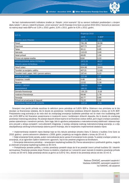 Ministarstvo finansija Crne Gore Oktobar ... - Vlada Crne Gore