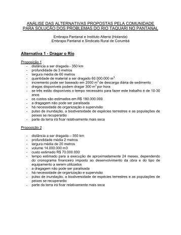 Alternativas propostas pela comunidade para a soluÃ§Ã£o dos ...