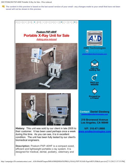 2005 POSKOM PXP-40HF Portable X-Ray for Sale - Price reduced.