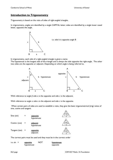 Introduction to Trigonometry - University of Exeter