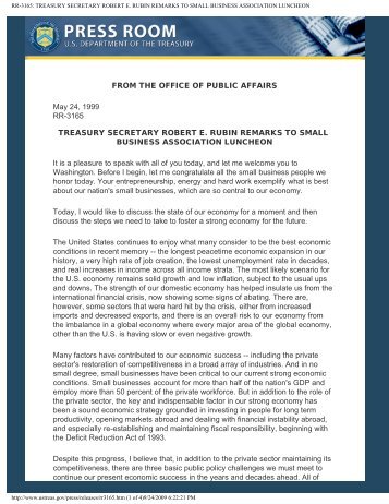 rr-3165: treasury secretary robert e. rubin remarks to small business ...