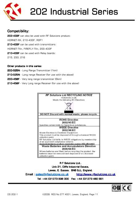 202 transmitter datasheet - RF Solutions