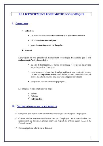 LE LICENCIEMENT POUR MOTIF ECONOMIQUE - SNEC CFE-CGC