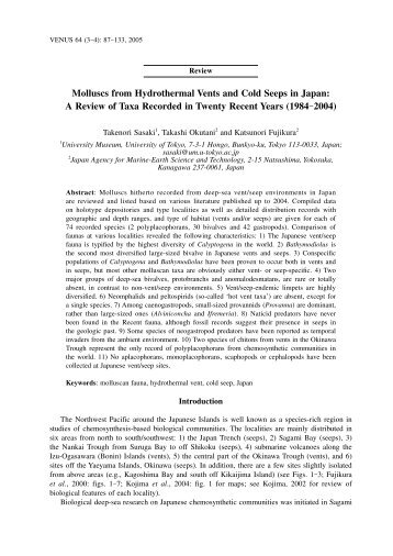 Molluscs from Hydrothermal Vents and Cold Seeps in Japan: A ...