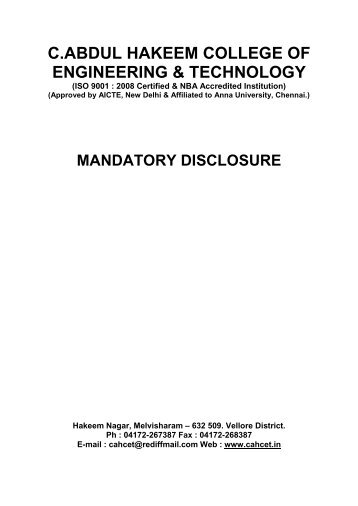 Mandatory Disclosure - C Abdul Hakeem College of Engineering ...