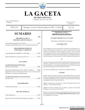 Gaceta - Diario Oficial de Nicaragua - # 253 de 30 Diciembre 2005