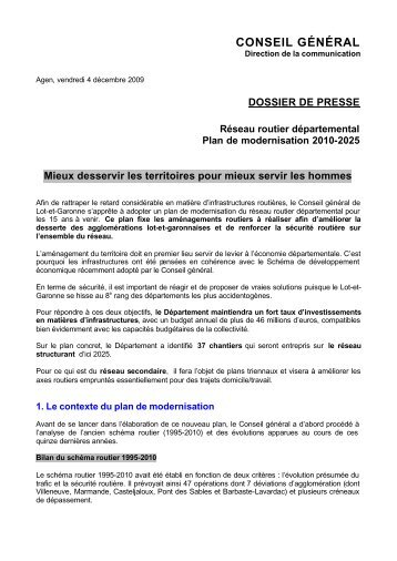 Plan de modernisation des routes 2010-2025 - Lot-et-Garonne