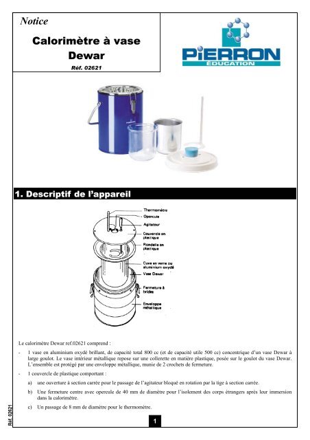 Notice CalorimÃ¨tre Ã vase Dewar - Pierron
