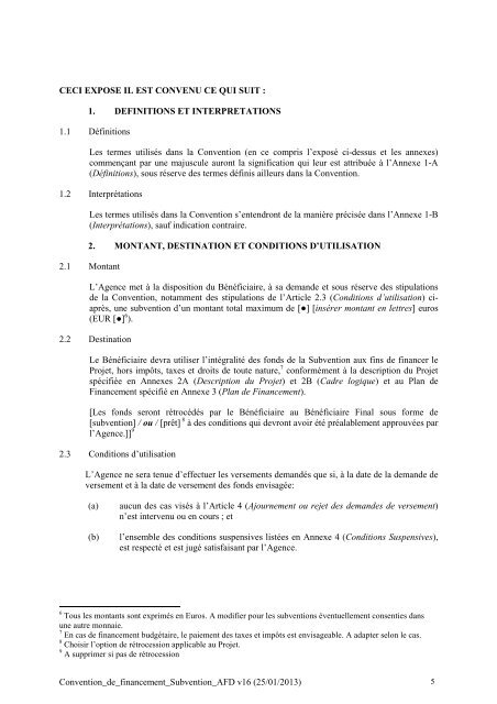 1 MODELE DE CONVENTION POUR LES SUBVENTIONS - Agence ...