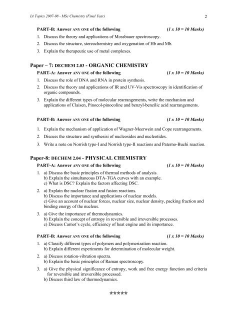 KUVEMPU UNIVERSITY M.Sc. CHEMISTRY (Final Year)
