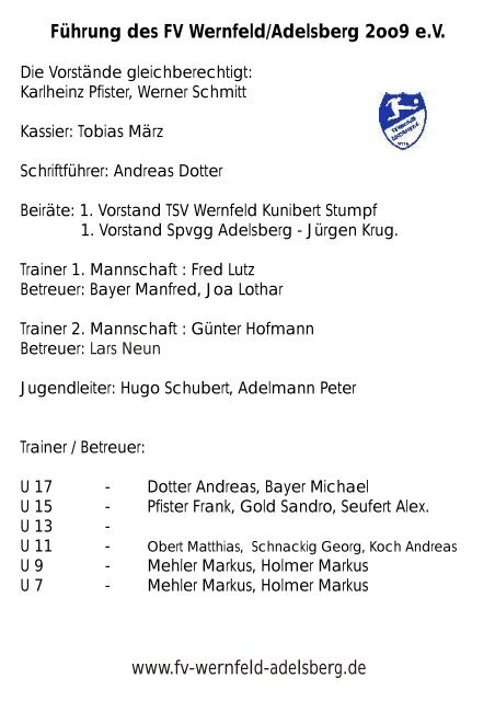 Stadionheft - FV Wernfeld/Adelsberg