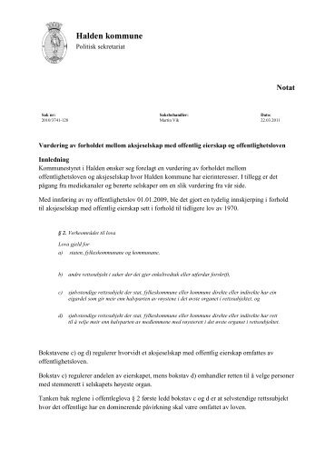 Notat - Vurdering av offentlighetsloven og ... - Halden kommune