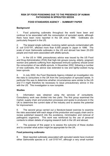 summary paper - Food Standards Agency