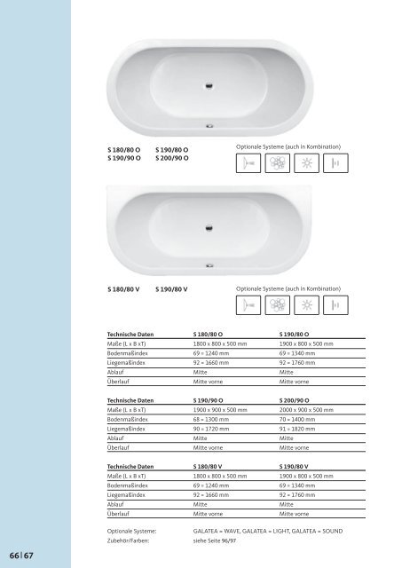 badewannen duschwannen poolsysteme lichtsysteme ... - Galatea