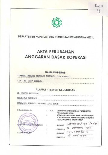 AKTA PERUBAHAN ANGGARAN DASAR KOPERASI