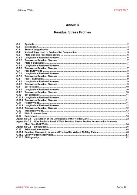 Annex C Residual Stress Profiles