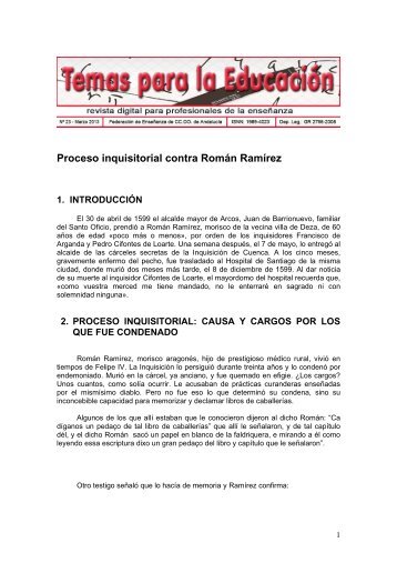 Proceso inquisitorial contra Román Ramírez - CCOO