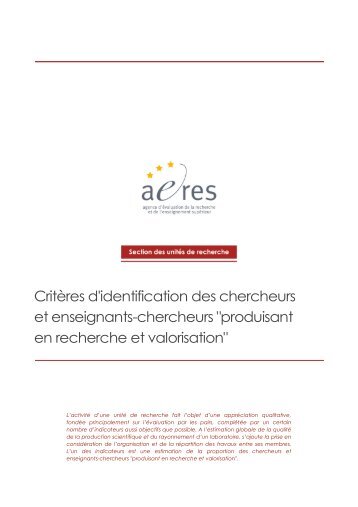 produisant en recherche et valorisation - Aeres