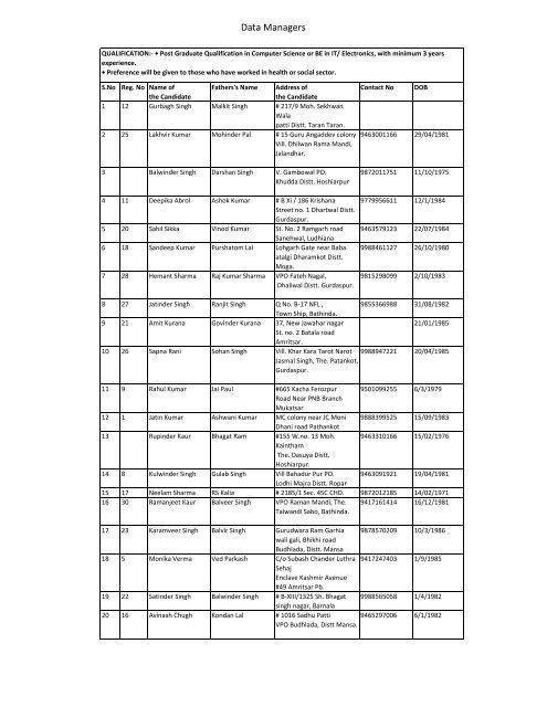 Interview dates for recruitment under IDSP - Department of Health ...