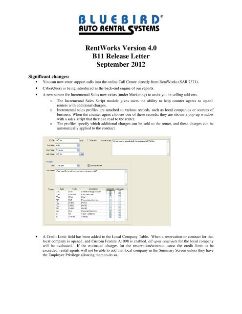 View the B11 Release Letter - Bluebird Auto Rental Systems ...
