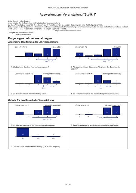 Auswertung zur Veranstaltung "Statik 1"