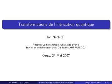 Transformations de l'intrication quantique - irsamc