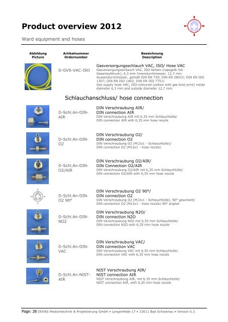 Product overview 2012 - DEHAS Medizintechnik & Projektierung ...