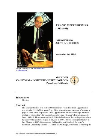 Interview with Frank Oppenheimer - Caltech Oral Histories