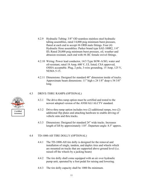 SPECIFICATIONS HEAVY DUTY FOUR POST ... - Mohawk Lifts