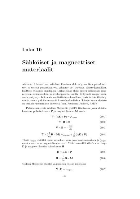 Luku 10 Sähköiset ja magneettiset materiaalit - FMI