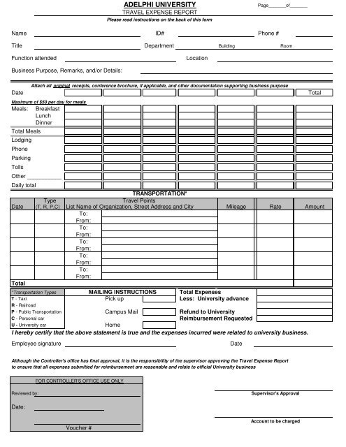 Travel Expense Report - Adelphi University