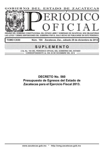presupuesto de egresos del estado de zacatecas para el ejercicio ...