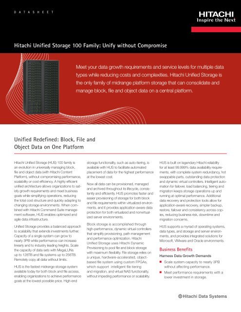 Hitachi Unified Storage 100 Family — Datasheet
