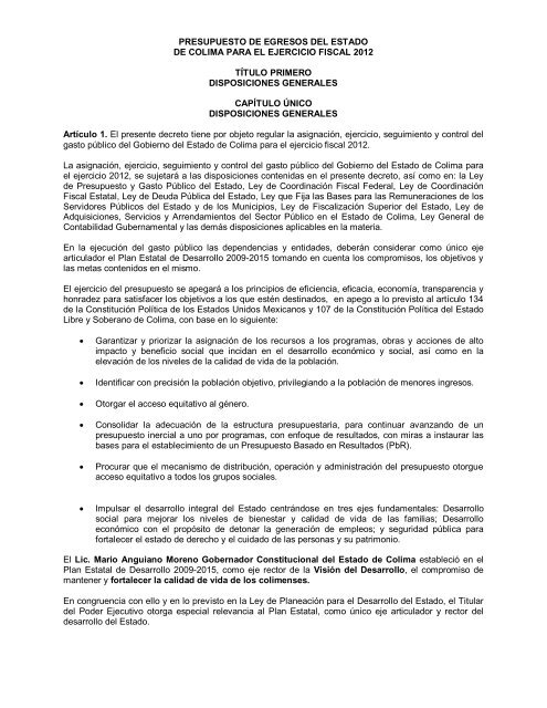 Presupuesto de Egresos 2012 - Gobierno del Estado de Colima