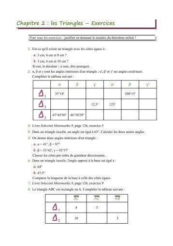 Chapitre 2 : les Triangles â Exercices