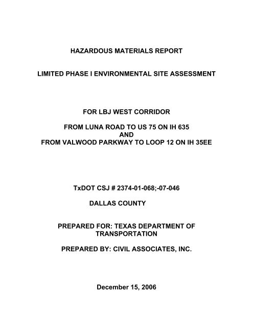 Hazardous materials report limited phase i environmental site