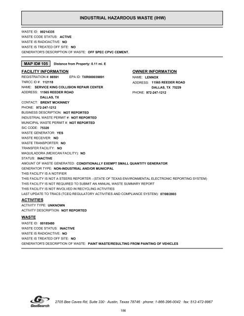 Hazardous materials report limited phase i environmental site