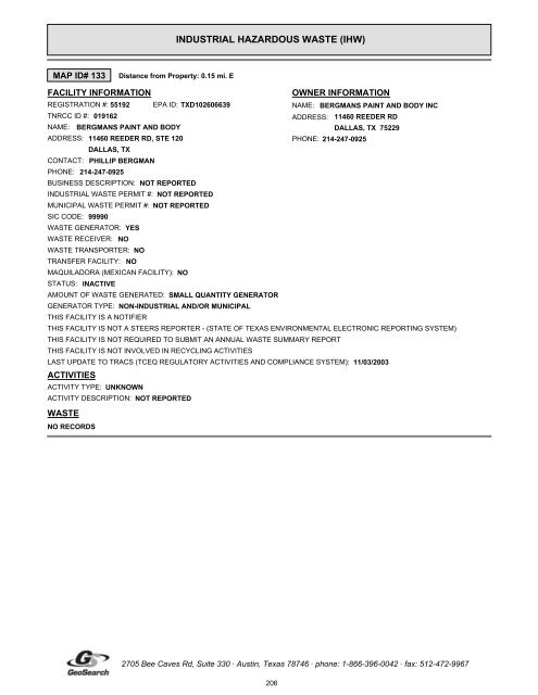 Hazardous materials report limited phase i environmental site