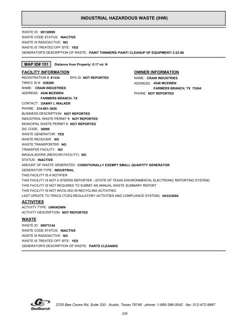 Hazardous materials report limited phase i environmental site