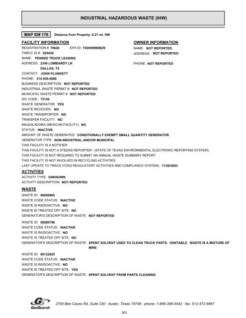 Hazardous materials report limited phase i environmental site