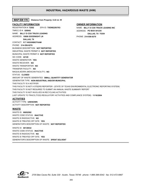 Hazardous materials report limited phase i environmental site