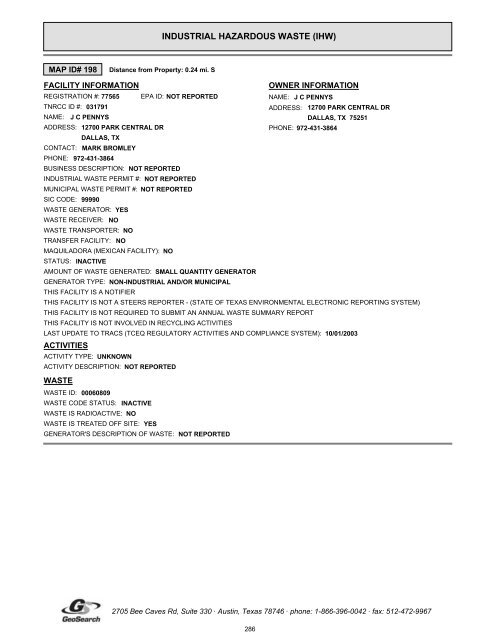 Hazardous materials report limited phase i environmental site